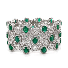 Zambian Oval Cut Emeralds 22.18 Carat Diamonds 20.16 carat In 18 Karat White Gold Bracelet
