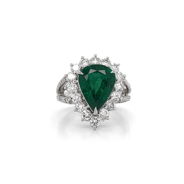 Certified Emerald Pear Cut 3.66 Carat Diamond 1.36 Carat Platinum Ring