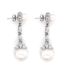 Pearl round marquise diamonds 5.09 carat dangling platinum earrings