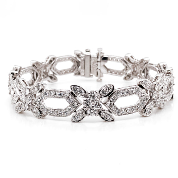 Retro round natural diamonds 8.31 carat slim platinum bracelet
