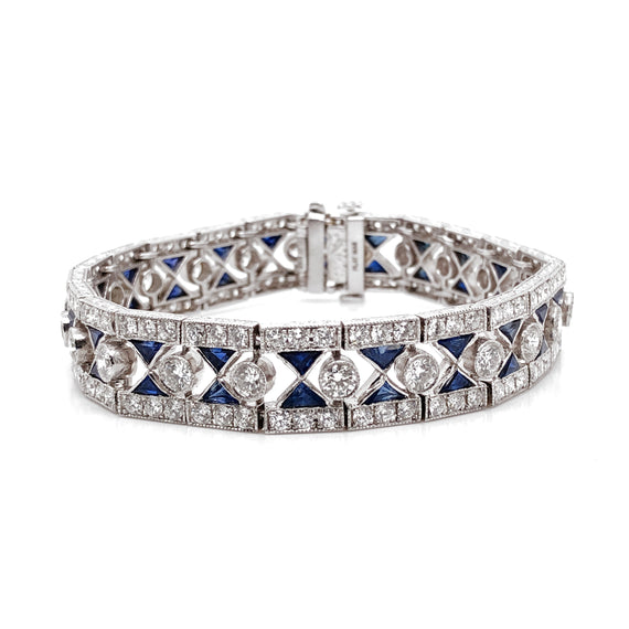 Ceylon Trillion sapphires 6.93 carat diamond platinum bracelet