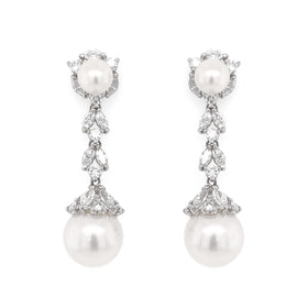 Pearl round marquise diamonds 5.09 carat dangling platinum earrings