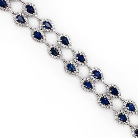 Ceylon blue pear sapphires 12.91 carat white diamond platinum bracelet