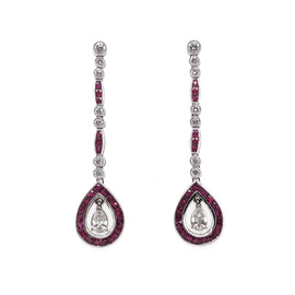 French rubies 2.90 carat diamond dangling platinum earrings