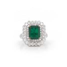Zambian emerald 2.99 carat round diamonds 1.78 ct platinum cocktail ring