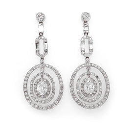 GIA Certified Oval Cut Diamonds 2.02 Carat Dangling Platinum Earrings