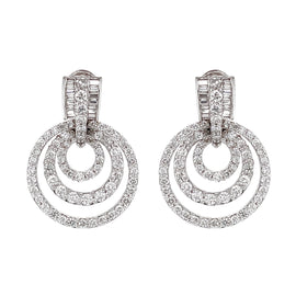 Round Diamonds 6.18 Carat Multi Layer Hoop Diamonds Platinum Earrings