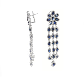Ceylon Pear Cut Blue Sapphires 20.55 Carat Diamonds 18k Gold Earrings