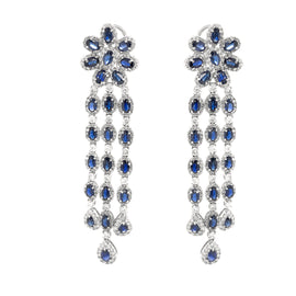 Ceylon Pear Cut Blue Sapphires 20.55 Carat Diamonds 18k Gold Earrings