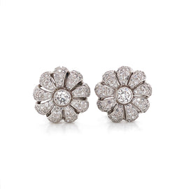 Flower Inspired Round Cut Diamonds 2.75 Carat Platinum Earrings