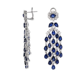 Ceylon Pear Oval Cut Sapphires 22.84 Carat Diamonds Platinum Earrings