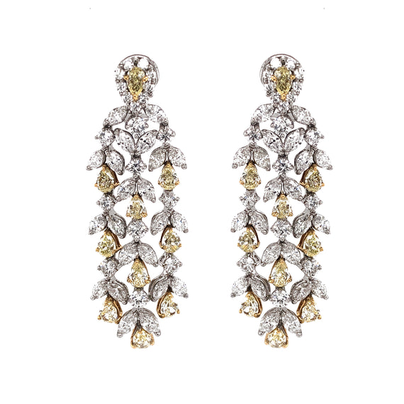 Pear Cut Fancy Yellow Diamonds 6.90 Carat Diamond Chandelier 18k Gold Earrings