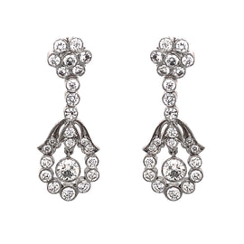 Floral Inspired Round Diamonds 2.36 Carat Platinum Drop Earrings