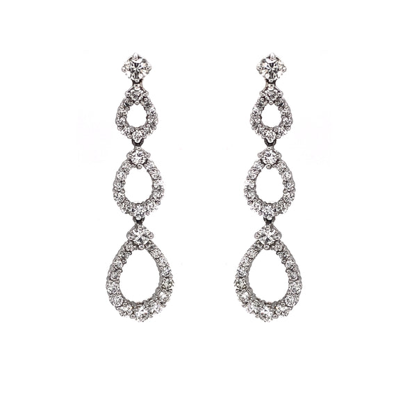 Pear Shapes Round Cut White Diamonds 4.53 Carat Dangling Platinum Earrings
