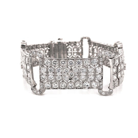 Retro Inspired Round Cut White Diamonds 10.21 Carat Platinum Link Bracelet