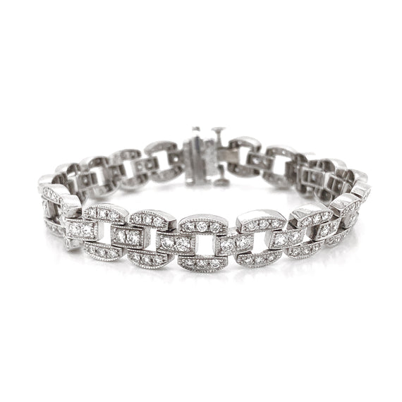 Round Cut White Diamonds 4.36 Carat Platinum Chain Link Bracelet