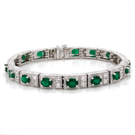 Zambian Oval Cut Emeralds 6.38 Carat Diamond Platinum Bracelet