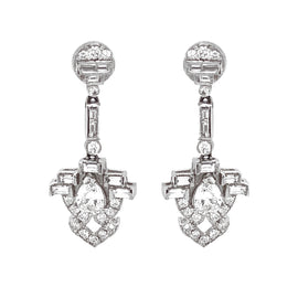 Pear Cut Round Diamonds 3.34 Carat Platinum Drop Earrings