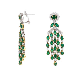Zambian Pear Cut Emeralds 10.36 Carat Diamond 18 Karat Gold Chandelier Earrings