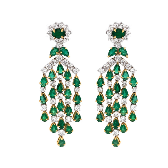 Zambian Pear Cut Emeralds 10.36 Carat Diamond 18 Karat Gold Chandelier Earrings