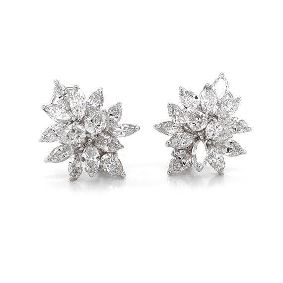 Pear Cut Cluster Diamonds 10.63 Carat Platinum Earrings