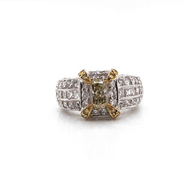 Yellow princess diamond 1.12 carat platinum gold cocktail ring