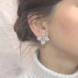 Flower Inspired Square Cut Fancy Yellow Diamond 1.35 Carat Platinum Earrings
