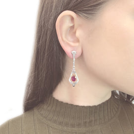 Certified Burmese Oval Cut Ruby 3.95 Carat Diamond Platinum Earrings