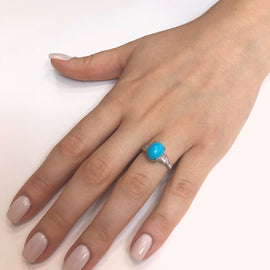 Oval Turquoise 3.28 carat diamond platinum cocktail ring