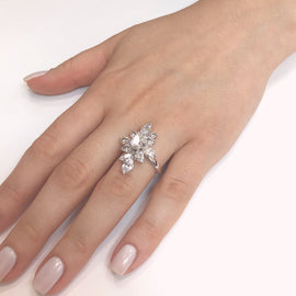 Flower Marquise Pear Cut Diamonds 3.71 Carat Platinum Fashion Ring